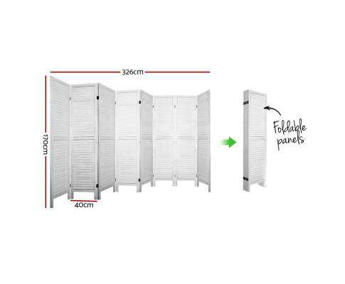 Artiss Room Divider Room Divider Screen 8 Panel Privacy Wood Dividers Stand Bed Timber - White