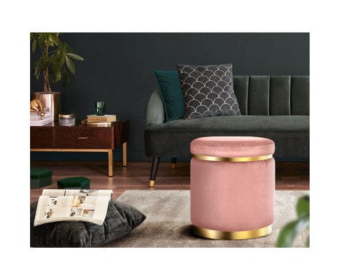 Artiss Ottoman Round Velvet Foot Stool Ottoman Foot Rest Pouffe Padded Seat Pouf Bedroom Pink