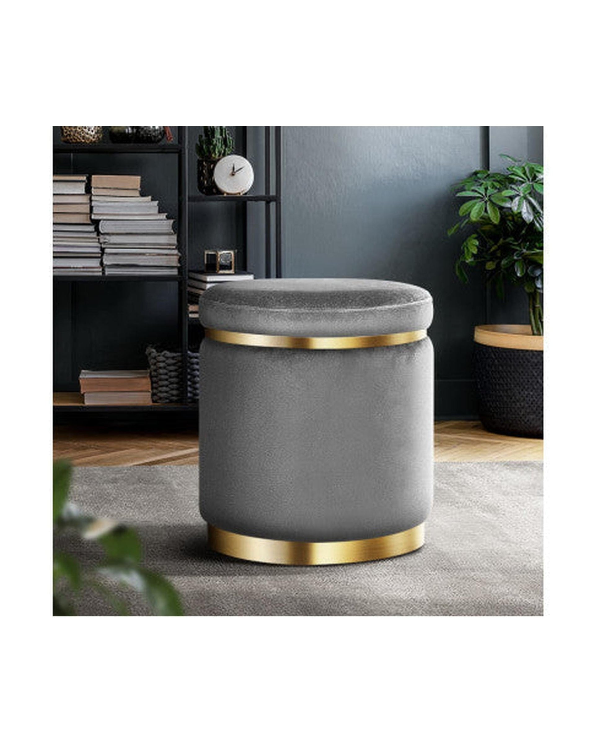 Artiss Ottoman Round Velvet Ottoman Foot Stool Foot Rest Pouffe Pouf Padded Seat Living Room - Charcoal Grey