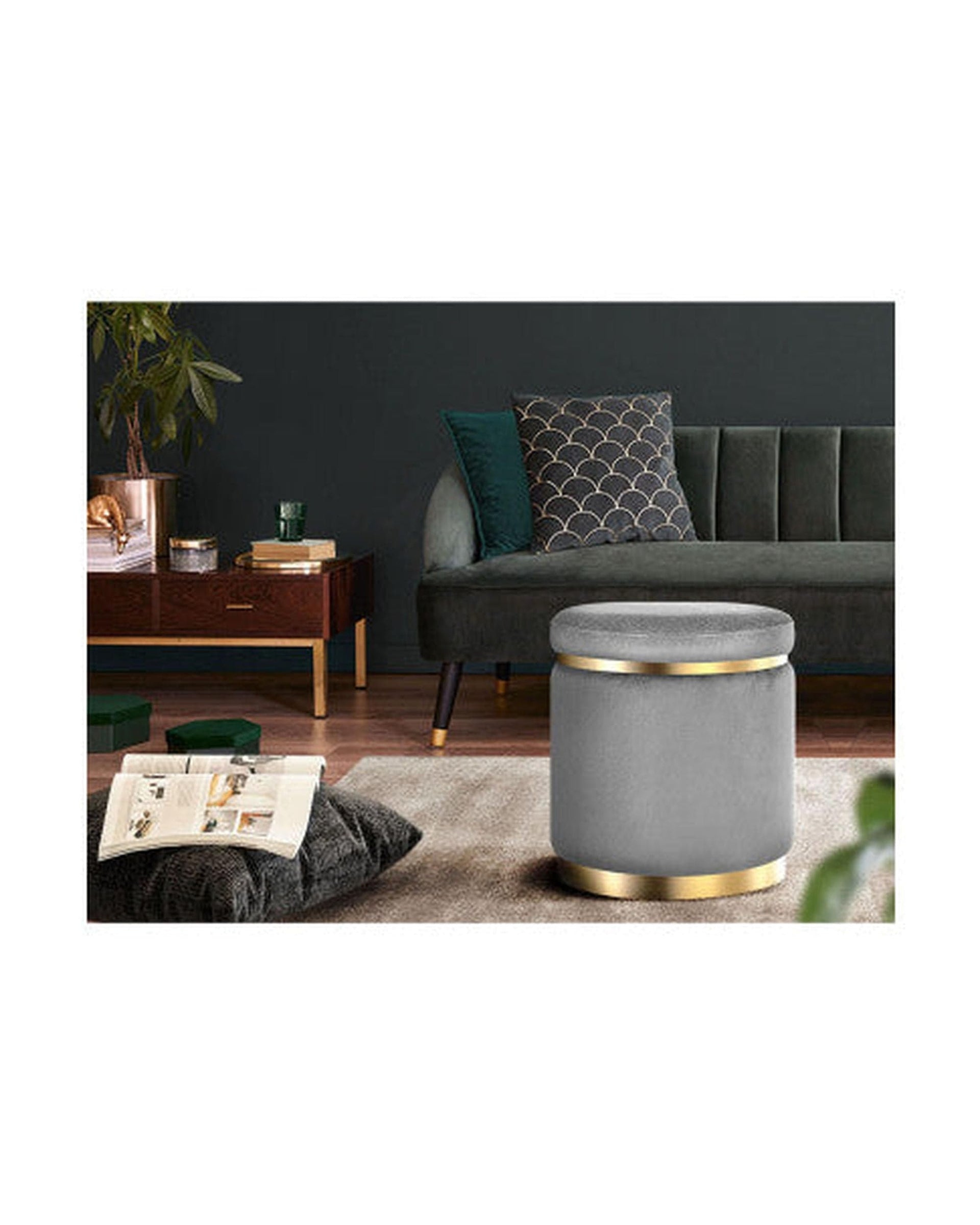 Artiss Ottoman Round Velvet Ottoman Foot Stool Foot Rest Pouffe Pouf Padded Seat Living Room - Charcoal Grey