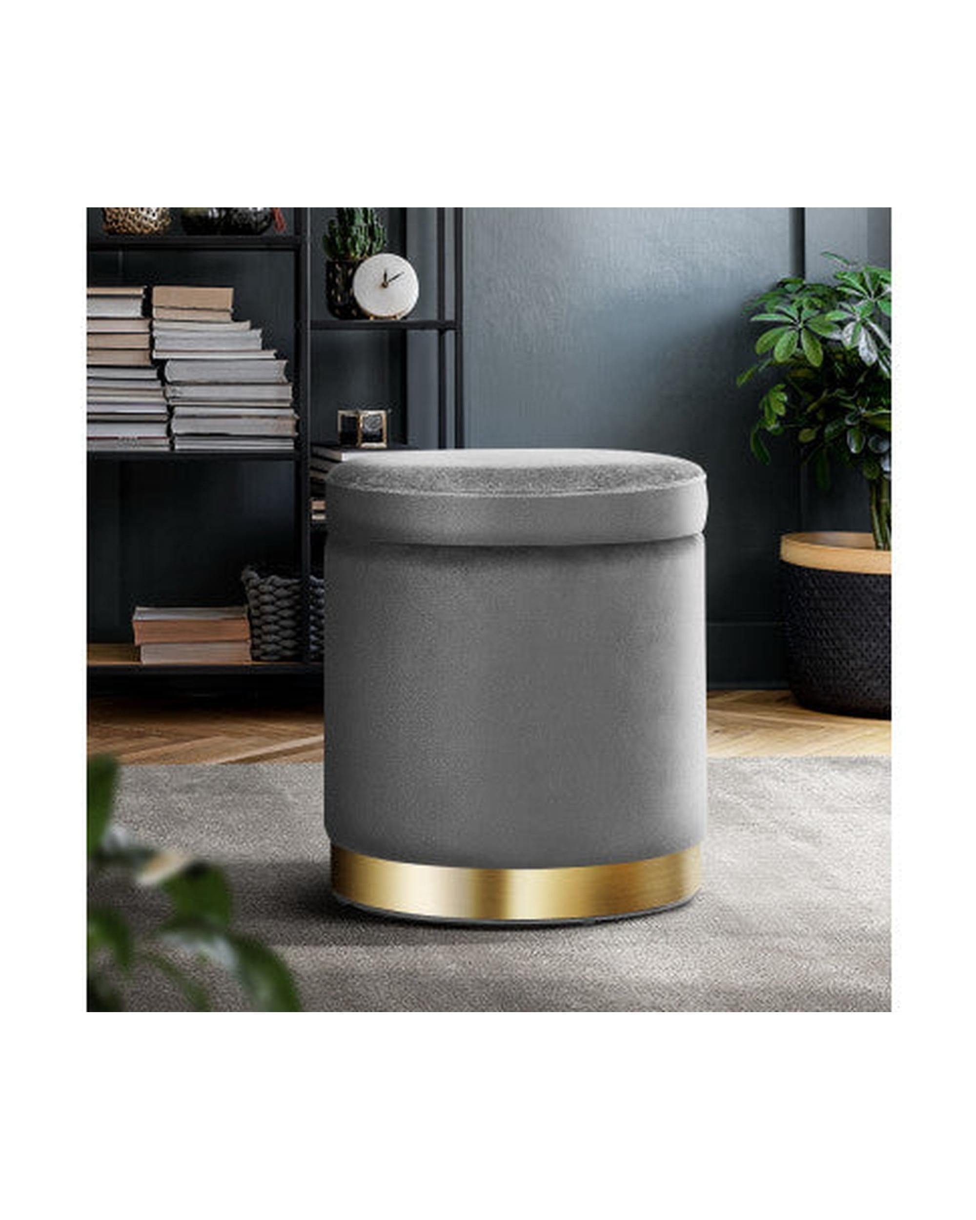 Artiss Ottoman Round Velvet Ottoman Foot Stool Foot Rest Pouffe Pouf Padded Seat Living Room - Charcoal Grey
