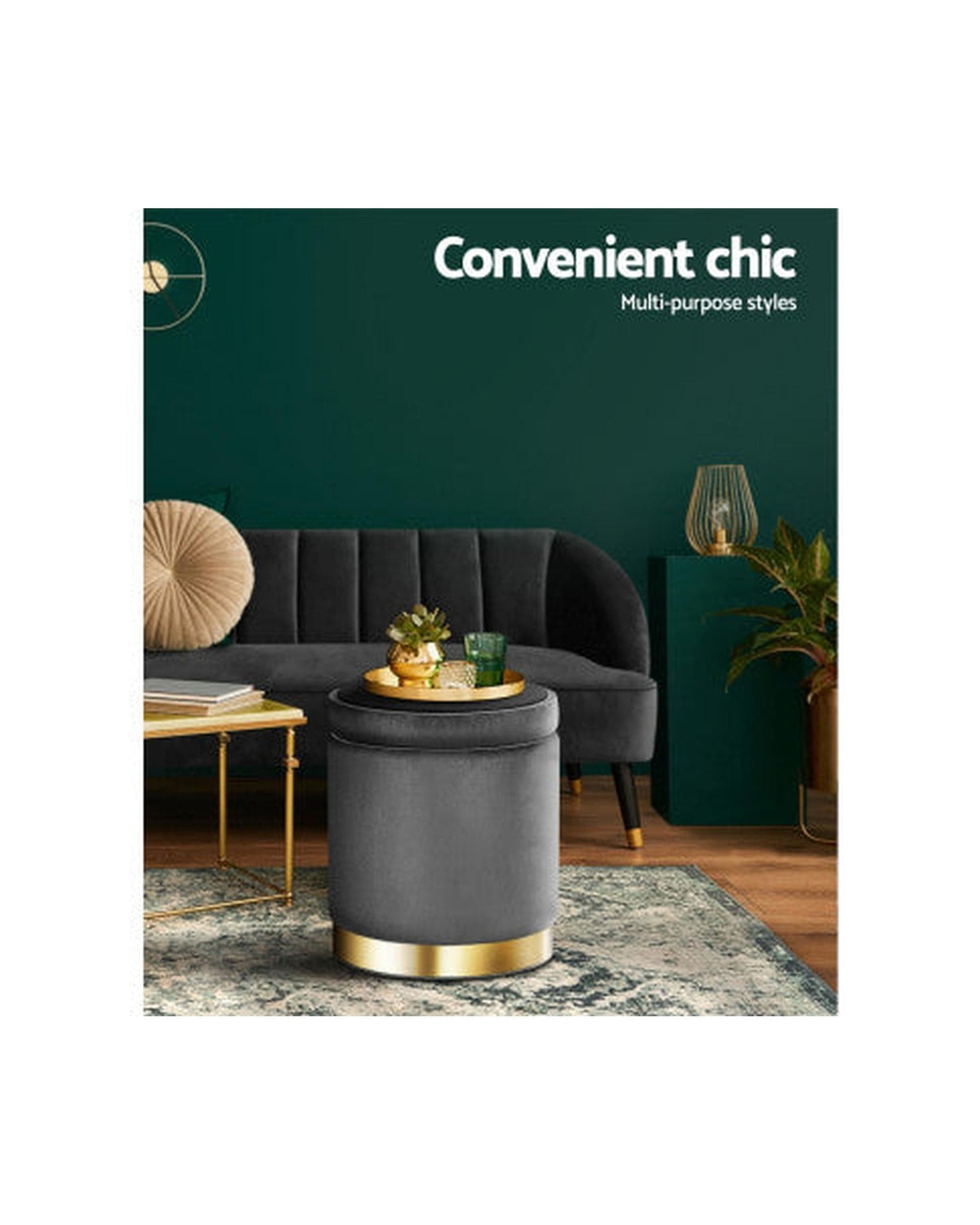 Artiss Ottoman Round Velvet Ottoman Foot Stool Foot Rest Pouffe Pouf Padded Seat Living Room - Charcoal Grey