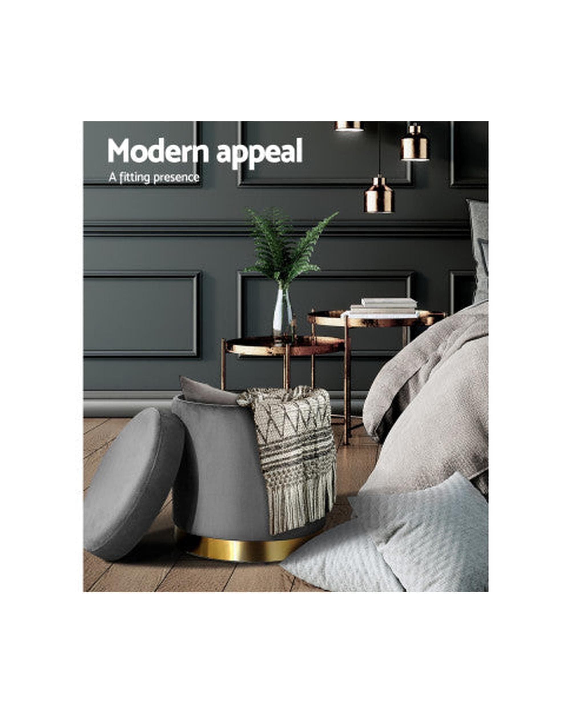 Artiss Ottoman Round Velvet Ottoman Foot Stool Foot Rest Pouffe Pouf Padded Seat Living Room - Charcoal Grey