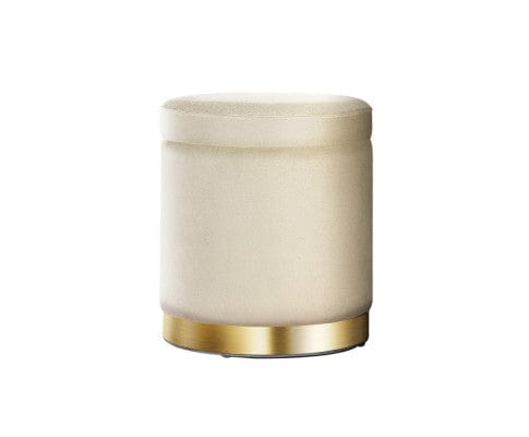 Artiss Ottoman Round Velvet Ottoman Foot Stool Foot Rest Pouffe Pouf Padded Seat Living Room - Cream