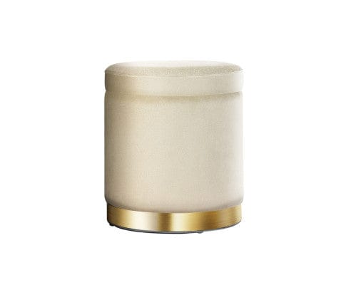 Artiss Ottoman Round Velvet Ottoman Foot Stool Foot Rest Pouffe Pouf Padded Seat Living Room - Cream