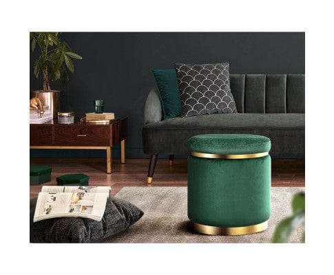 Artiss Ottoman Round Velvet Ottoman Foot Stool Foot Rest Pouffe Pouf Padded Seat Living Room - Green