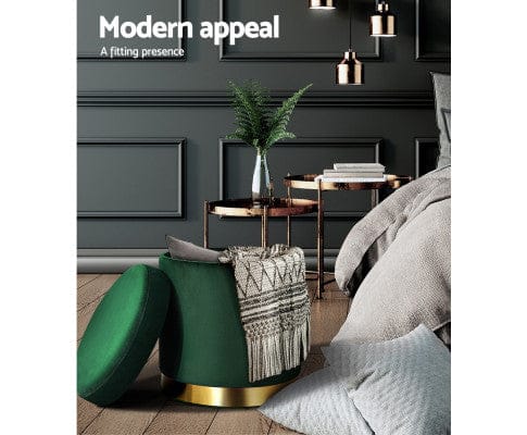 Artiss Ottoman Round Velvet Ottoman Foot Stool Foot Rest Pouffe Pouf Padded Seat Living Room - Green