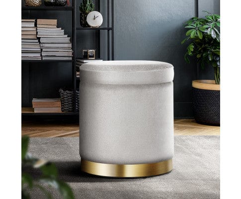 Artiss Ottoman Round Velvet Ottoman Foot Stool Foot Rest Pouffe Pouf Padded Seat Living Room - Grey