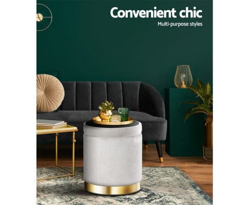 Artiss Ottoman Round Velvet Ottoman Foot Stool Foot Rest Pouffe Pouf Padded Seat Living Room - Grey