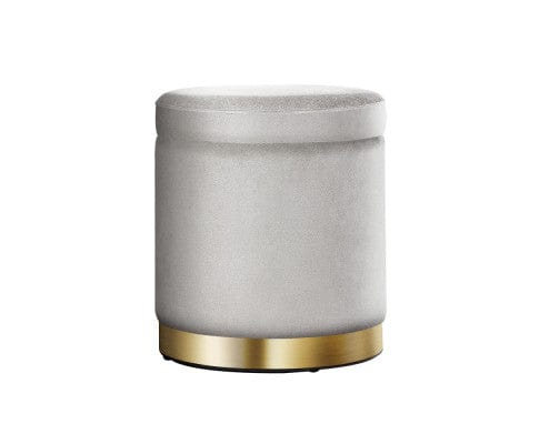 Artiss Ottoman Round Velvet Ottoman Foot Stool Foot Rest Pouffe Pouf Padded Seat Living Room - Grey
