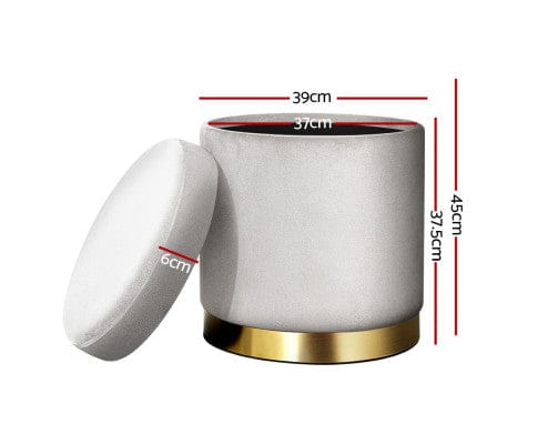 Artiss Ottoman Round Velvet Ottoman Foot Stool Foot Rest Pouffe Pouf Padded Seat Living Room - Grey