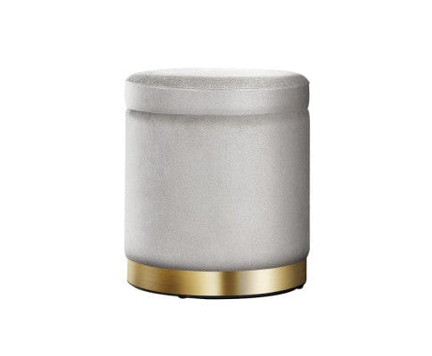 Artiss Ottoman Round Velvet Ottoman Foot Stool Foot Rest Pouffe Pouf Padded Seat Living Room - Grey