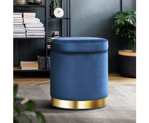 Artiss Ottoman Round Velvet Ottoman Foot Stool Foot Rest Pouffe Pouf Padded Seat Living Room - Navy