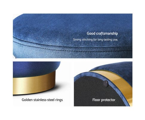 Artiss Ottoman Round Velvet Ottoman Foot Stool Foot Rest Pouffe Pouf Padded Seat Living Room - Navy