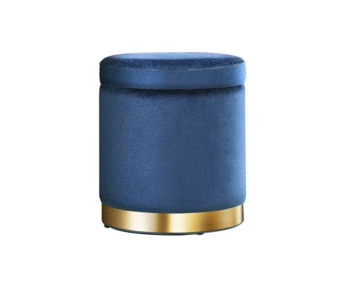 Artiss Ottoman Round Velvet Ottoman Foot Stool Foot Rest Pouffe Pouf Padded Seat Living Room - Navy