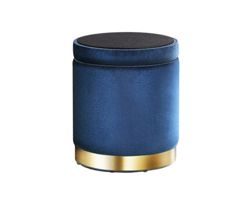 Artiss Ottoman Round Velvet Ottoman Foot Stool Foot Rest Pouffe Pouf Padded Seat Living Room - Navy