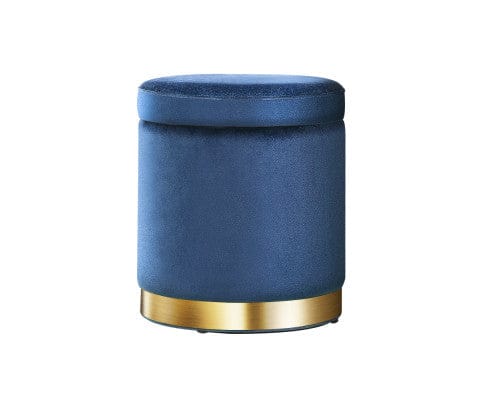 Artiss Ottoman Round Velvet Ottoman Foot Stool Foot Rest Pouffe Pouf Padded Seat Living Room - Navy