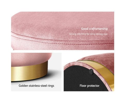 Artiss Ottoman Round Velvet Ottoman Foot Stool Foot Rest Pouffe Pouf Padded Seat Living Room - Pink