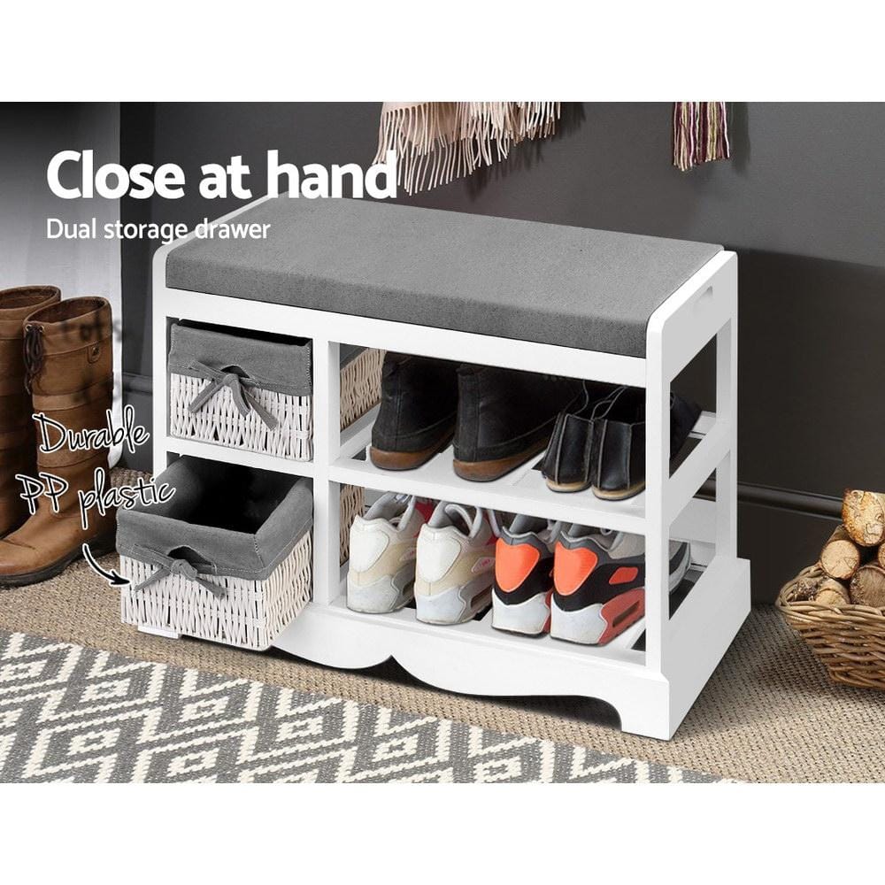 Artiss Shoe Rack Shoe Cabinet Bench Rack Wooden Storage Organiser Shelf Stool 2 Drawers