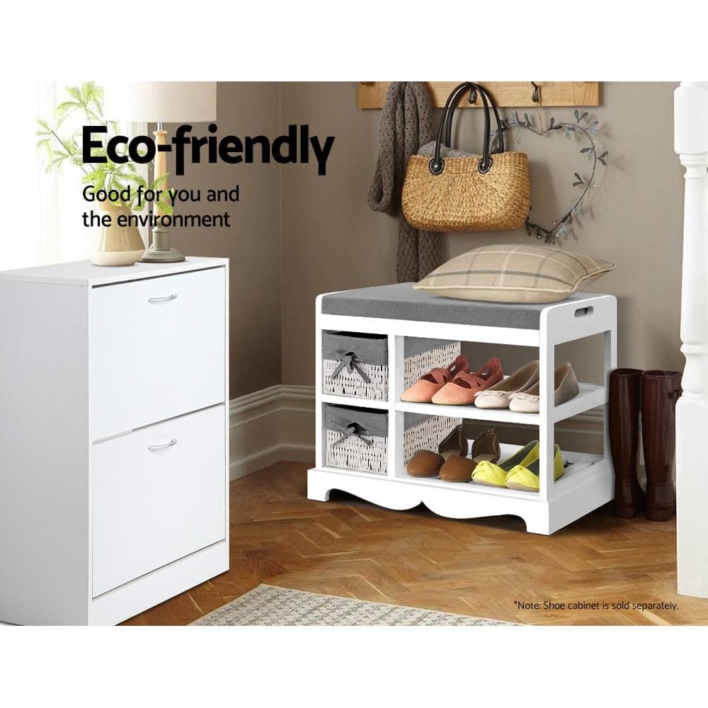 Artiss Shoe Rack Shoe Cabinet Bench Rack Wooden Storage Organiser Shelf Stool 2 Drawers