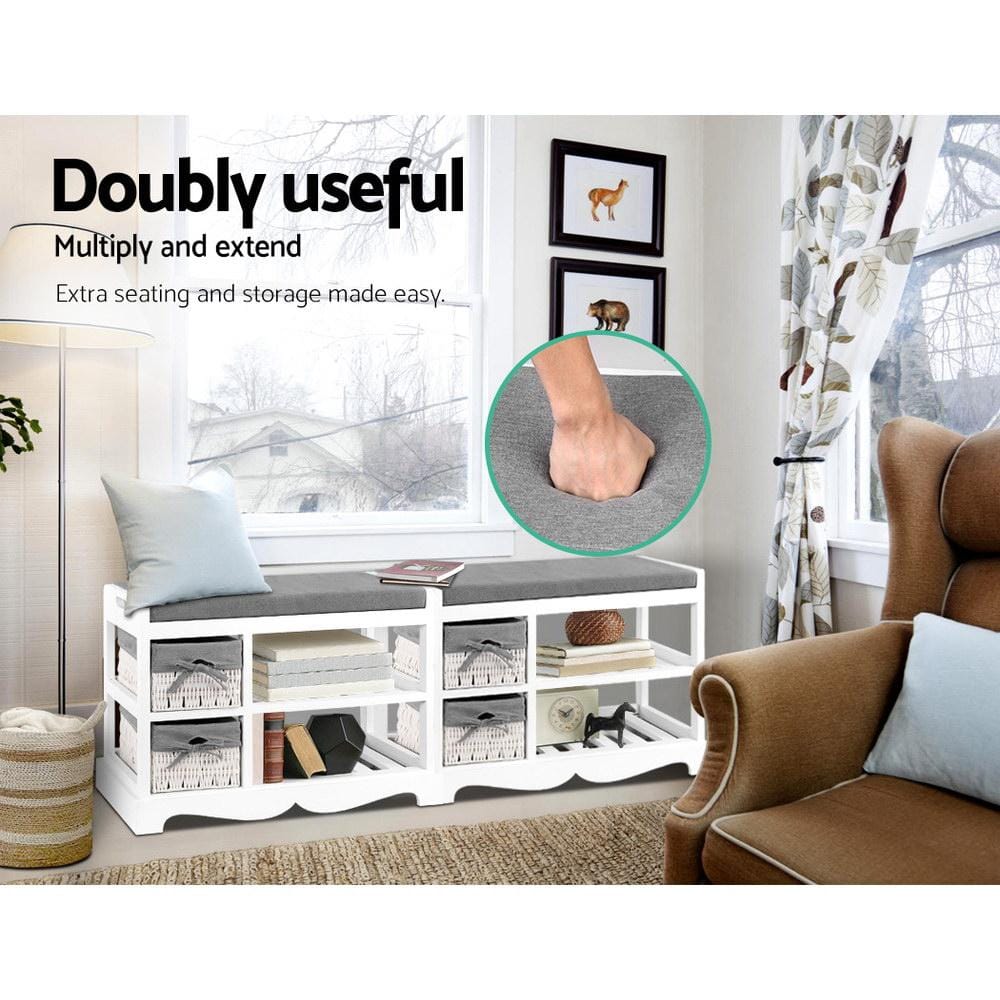 Artiss Shoe Rack Shoe Cabinet Bench Rack Wooden Storage Organiser Shelf Stool 2 Drawers