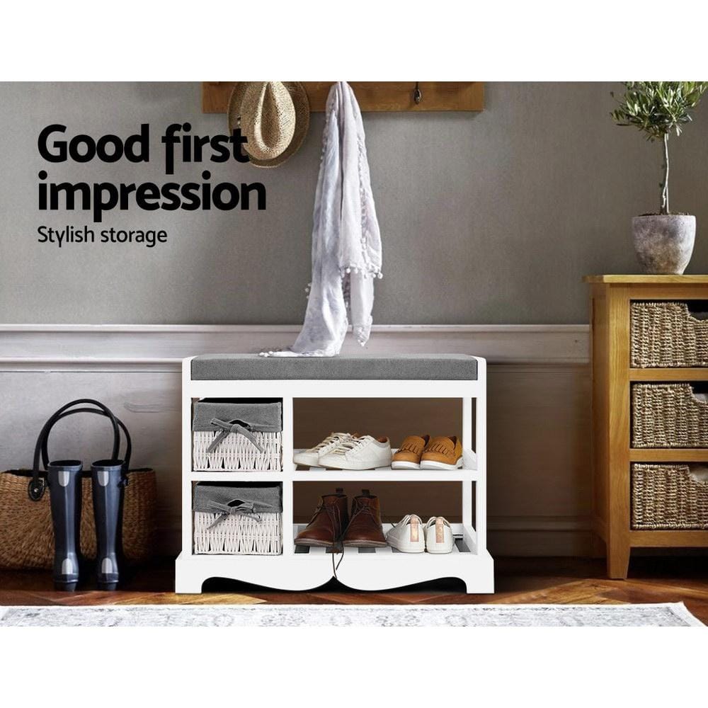 Artiss Shoe Rack Shoe Cabinet Bench Rack Wooden Storage Organiser Shelf Stool 2 Drawers