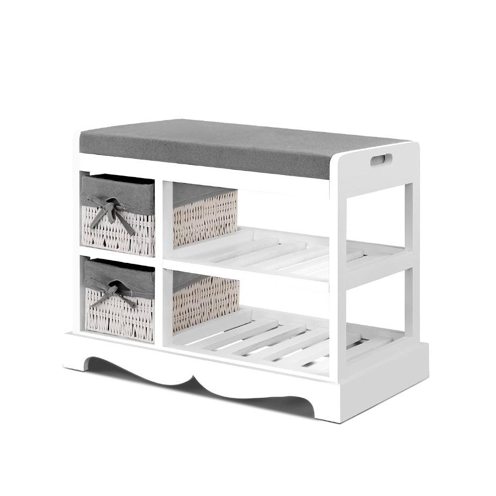 Artiss Shoe Rack Shoe Cabinet Bench Rack Wooden Storage Organiser Shelf Stool 2 Drawers