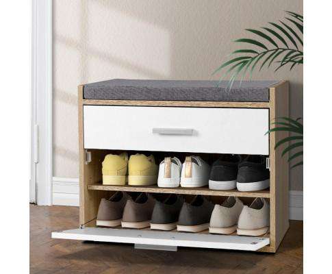 Artiss Shoe Rack Shoe Cabinet Bench Shoes Storage Organiser Rack Fabric Seat Wooden Cupboard Up to 8 pairs