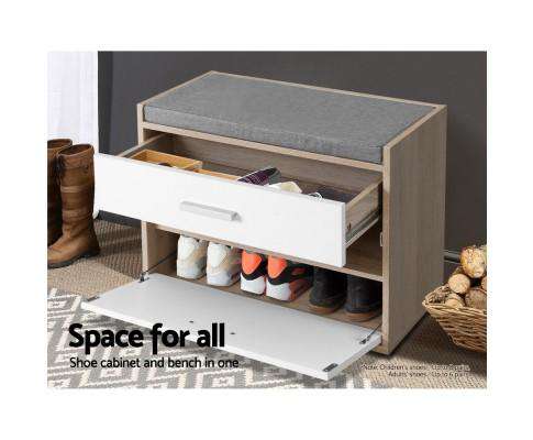 Artiss Shoe Rack Shoe Cabinet Bench Shoes Storage Organiser Rack Fabric Seat Wooden Cupboard Up to 8 pairs
