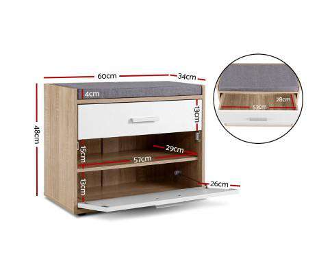 Artiss Shoe Rack Shoe Cabinet Bench Shoes Storage Organiser Rack Fabric Seat Wooden Cupboard Up to 8 pairs