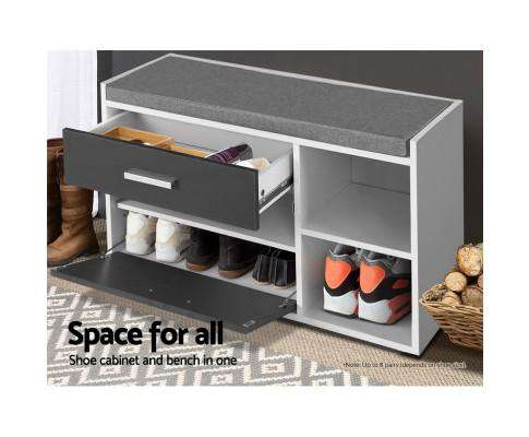 Artiss Shoe Rack Shoe Cabinet Bench Shoes Storage Organiser Rack Wooden Cupboard Fabric Seat Adjustable Shelf