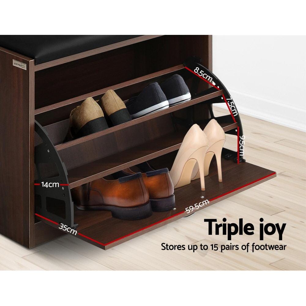 Artiss Shoe Rack Shoe Cabinet Bench Shoes Storage Rack Organiser Drawer 15 Pairs Walnut