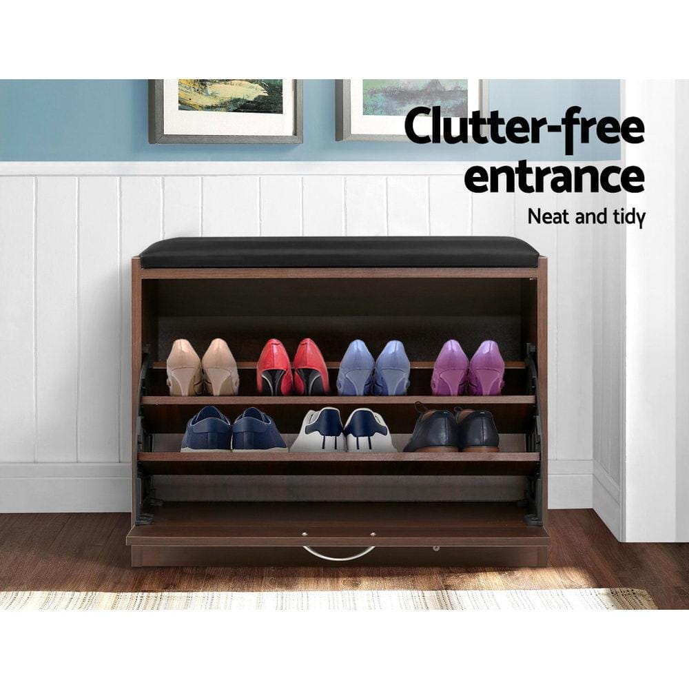 Artiss Shoe Rack Shoe Cabinet Bench Shoes Storage Rack Organiser Drawer 15 Pairs Walnut