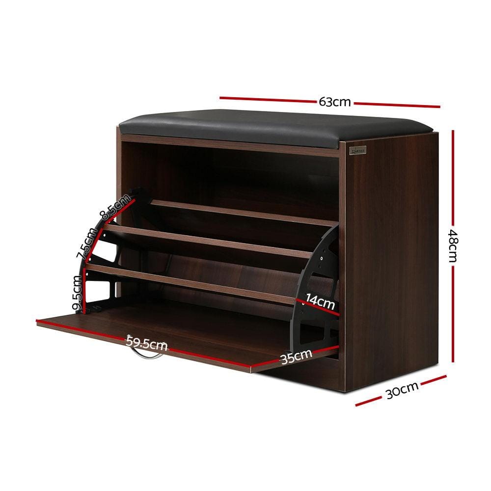 Artiss Shoe Rack Shoe Cabinet Bench Shoes Storage Rack Organiser Drawer 15 Pairs Walnut