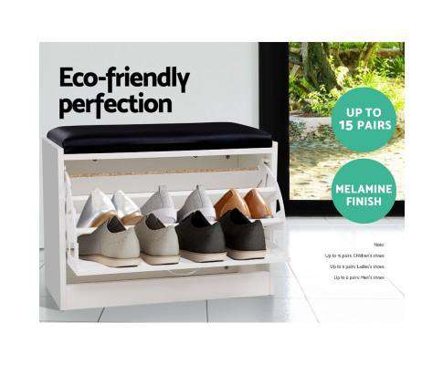 Artiss Shoe Rack Shoe Cabinet Bench Shoes Storage Rack Organiser Storage White 15 Pairs