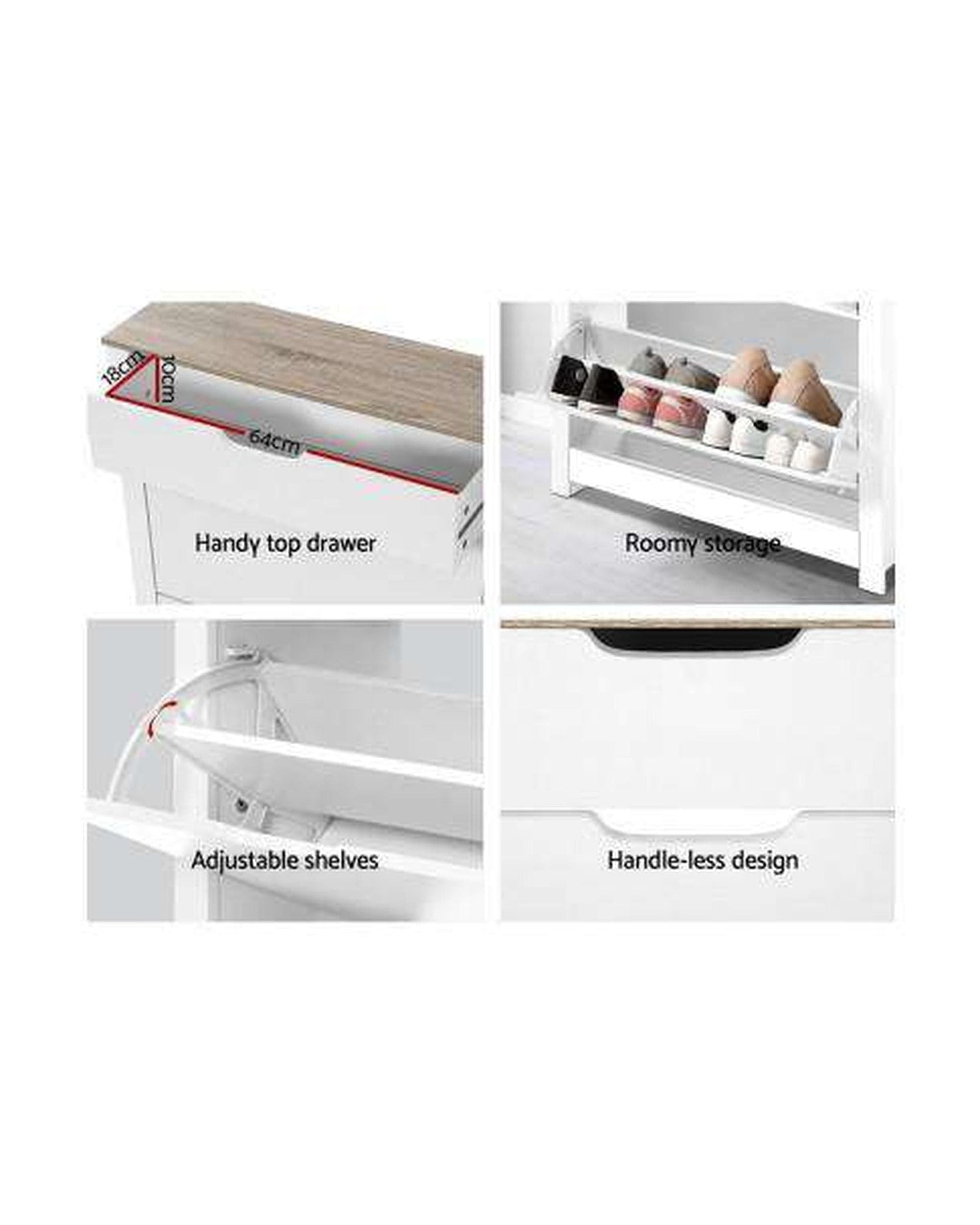 Artiss Shoe Rack Shoe Cabinet Rack Storage Organiser Cupboard Shelf Drawer 16 Pairs White