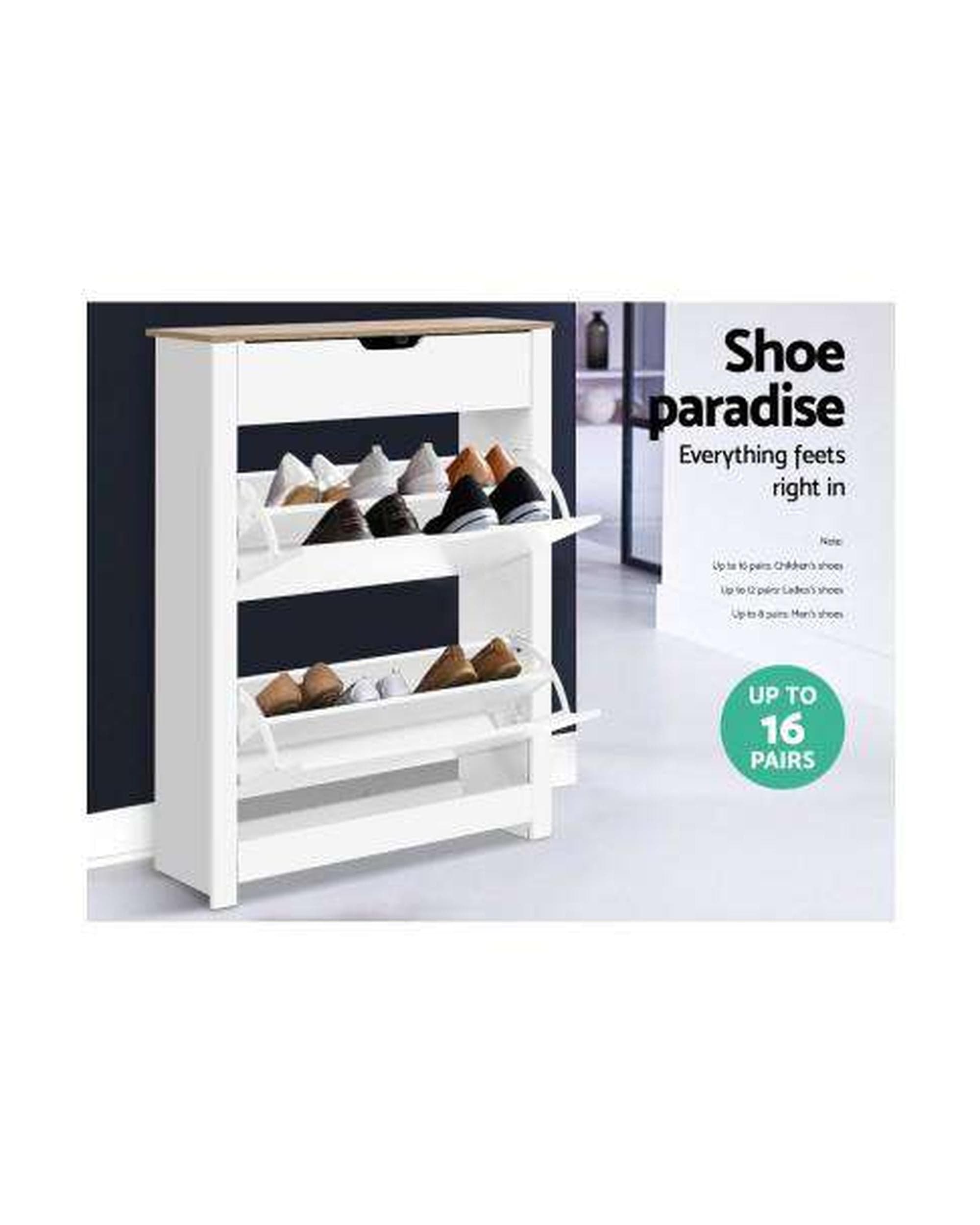 Artiss Shoe Rack Shoe Cabinet Rack Storage Organiser Cupboard Shelf Drawer 16 Pairs White