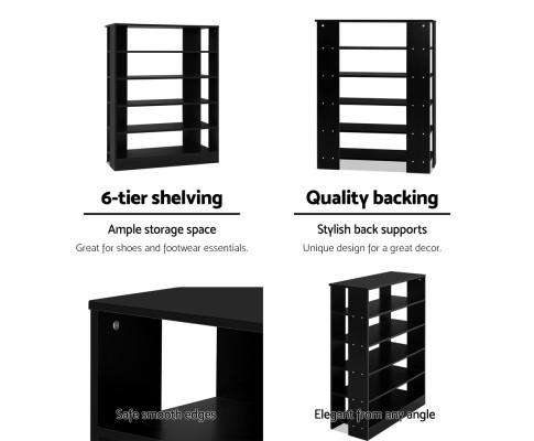 Artiss Shoe Rack Shoe Cabinet Shoes Organiser Storage Rack 30 Pairs Black Shelf Wooden