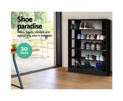 Artiss Shoe Rack Shoe Cabinet Shoes Organiser Storage Rack 30 Pairs Black Shelf Wooden