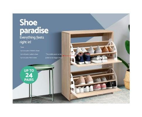 Artiss Shoe Rack Shoe Cabinet Shoes Storage Rack 24 Pairs Organiser Shelf Cupboard Oak