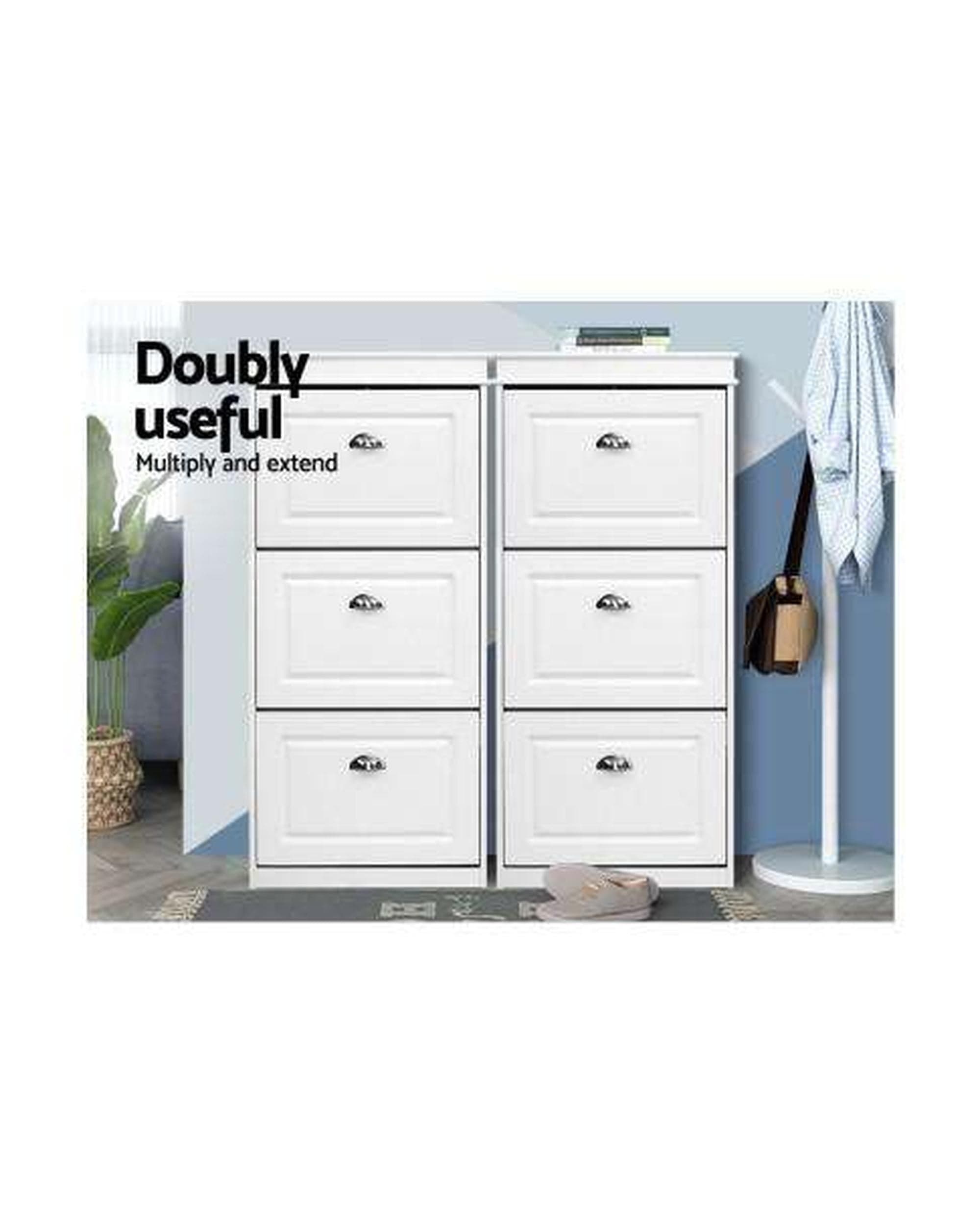 Artiss Shoe Rack Shoe Cabinet Shoes Storage Rack White Organiser Shelf Cupboard 18 Pairs Drawer