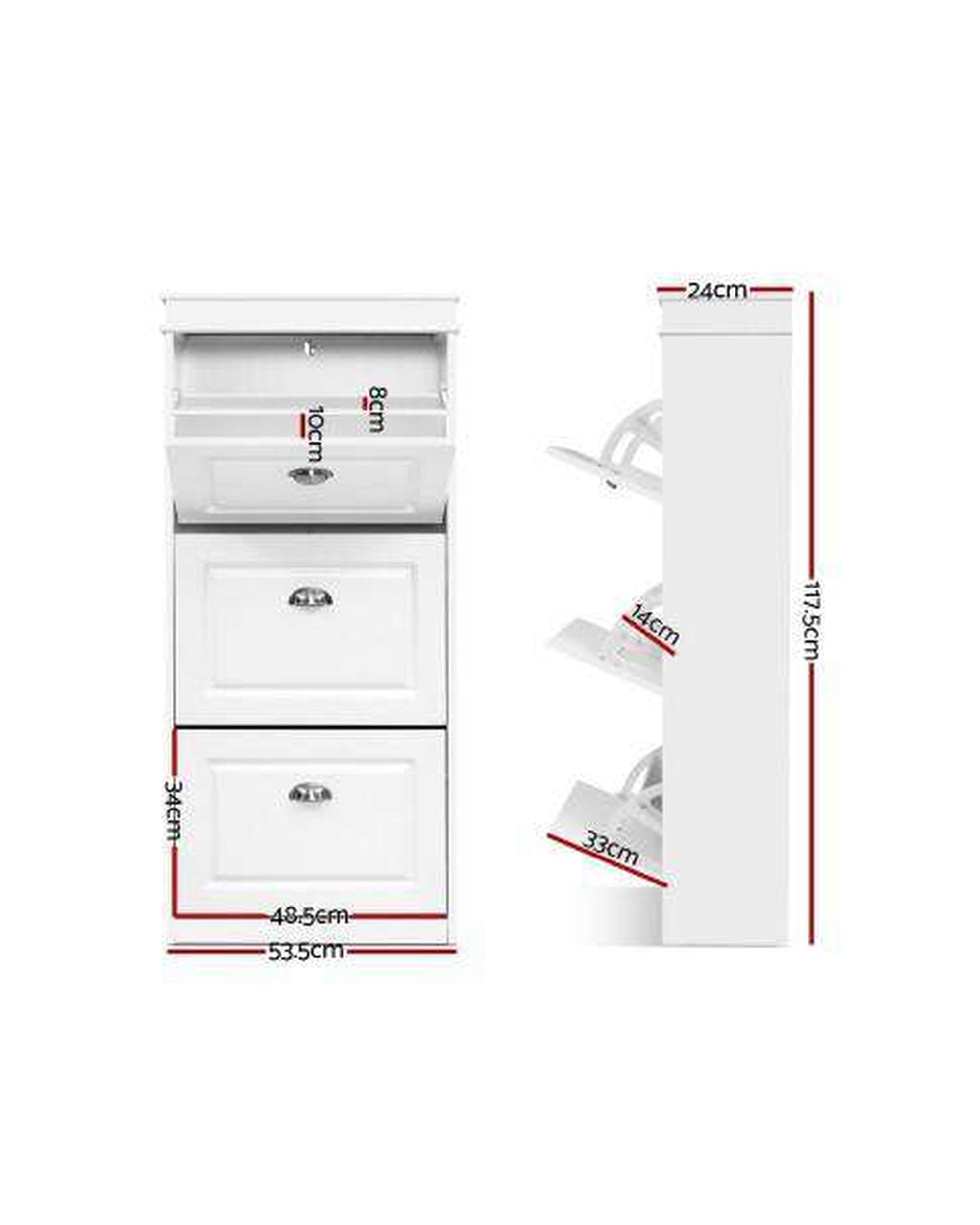 Artiss Shoe Rack Shoe Cabinet Shoes Storage Rack White Organiser Shelf Cupboard 18 Pairs Drawer