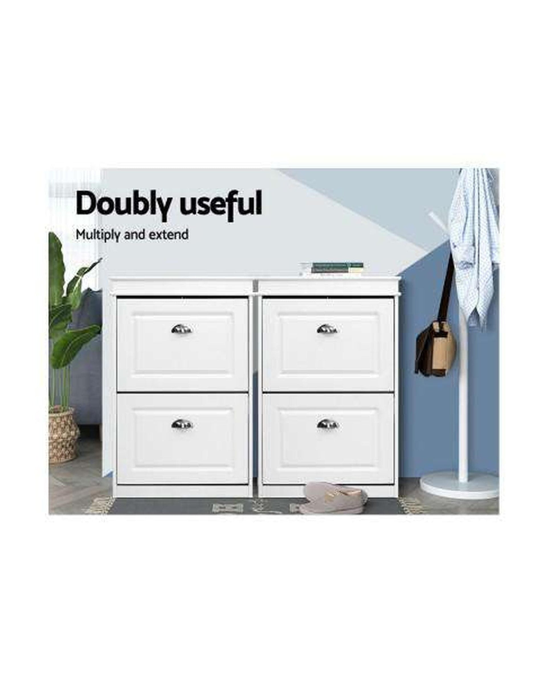 Artiss Shoe Rack Shoe Cabinet Shoes Storage Rack White Organiser Shelf Cupboard Drawer 12 Pairs
