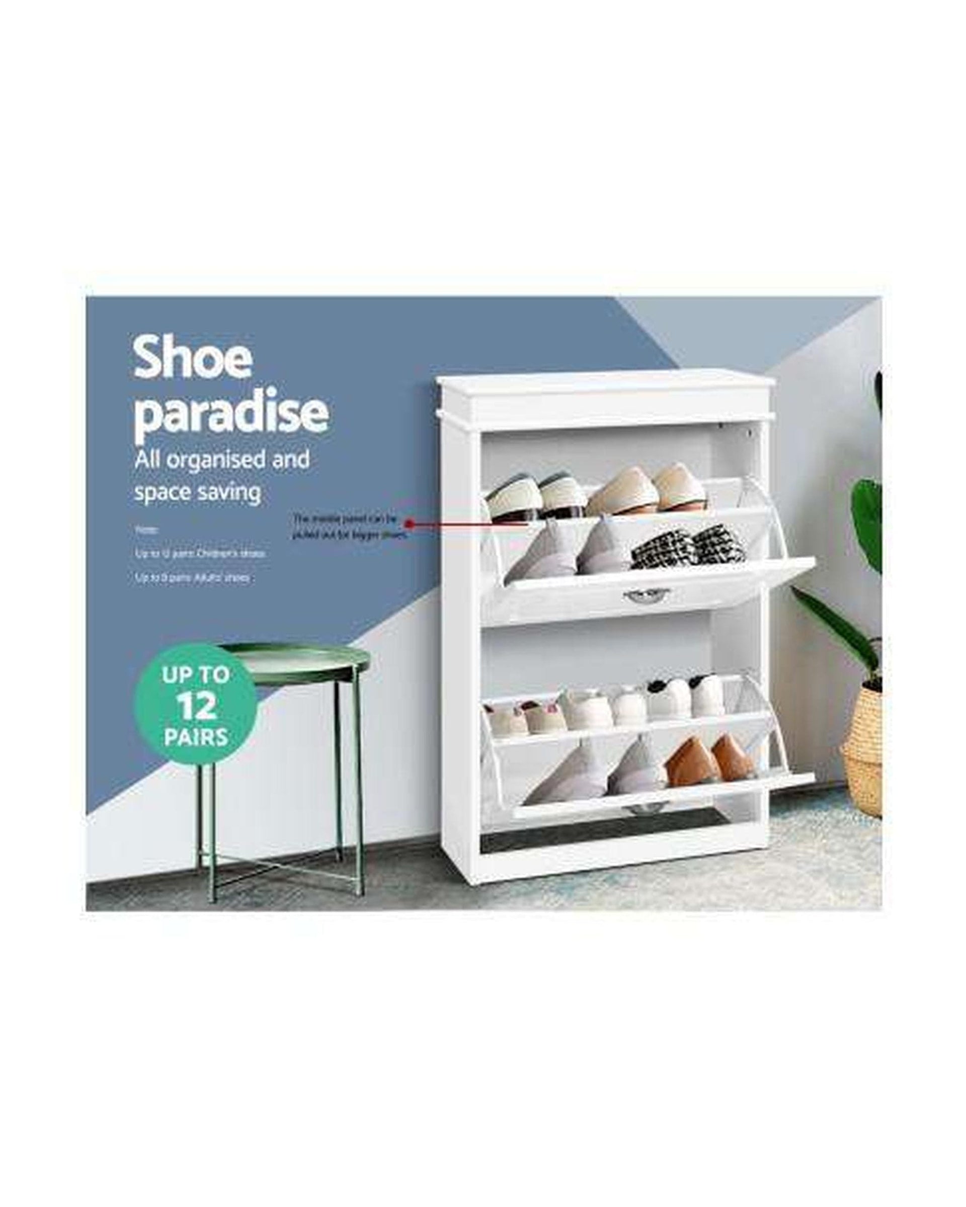 Artiss Shoe Rack Shoe Cabinet Shoes Storage Rack White Organiser Shelf Cupboard Drawer 12 Pairs