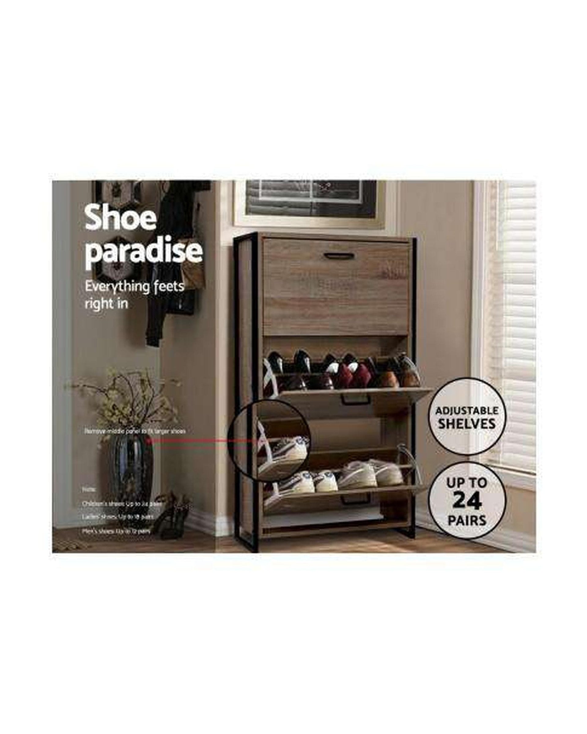 Artiss Shoe Rack Shoe Cabinet Shoes Storage Rack Wooden Organiser Up to 24 Pairs Shelf Cupboard Metal Frame