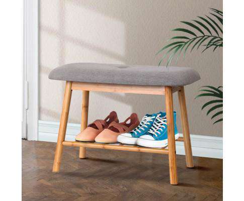 Artiss Shoe Rack Shoe Rack Seat Bench Chair Shelf Organisers Bamboo Grey