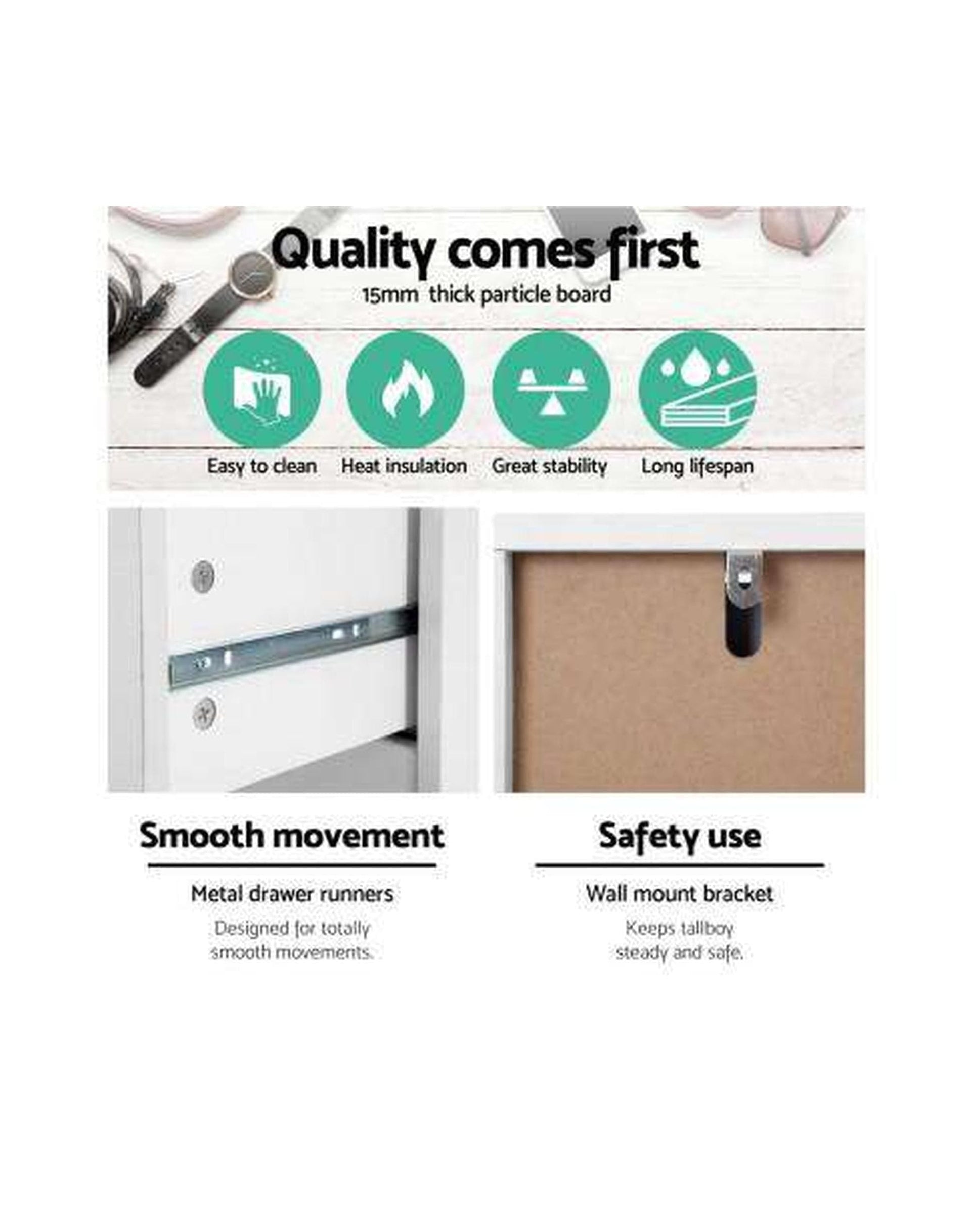 Artiss Chest of Drawers Six Chest of Drawers Neat White