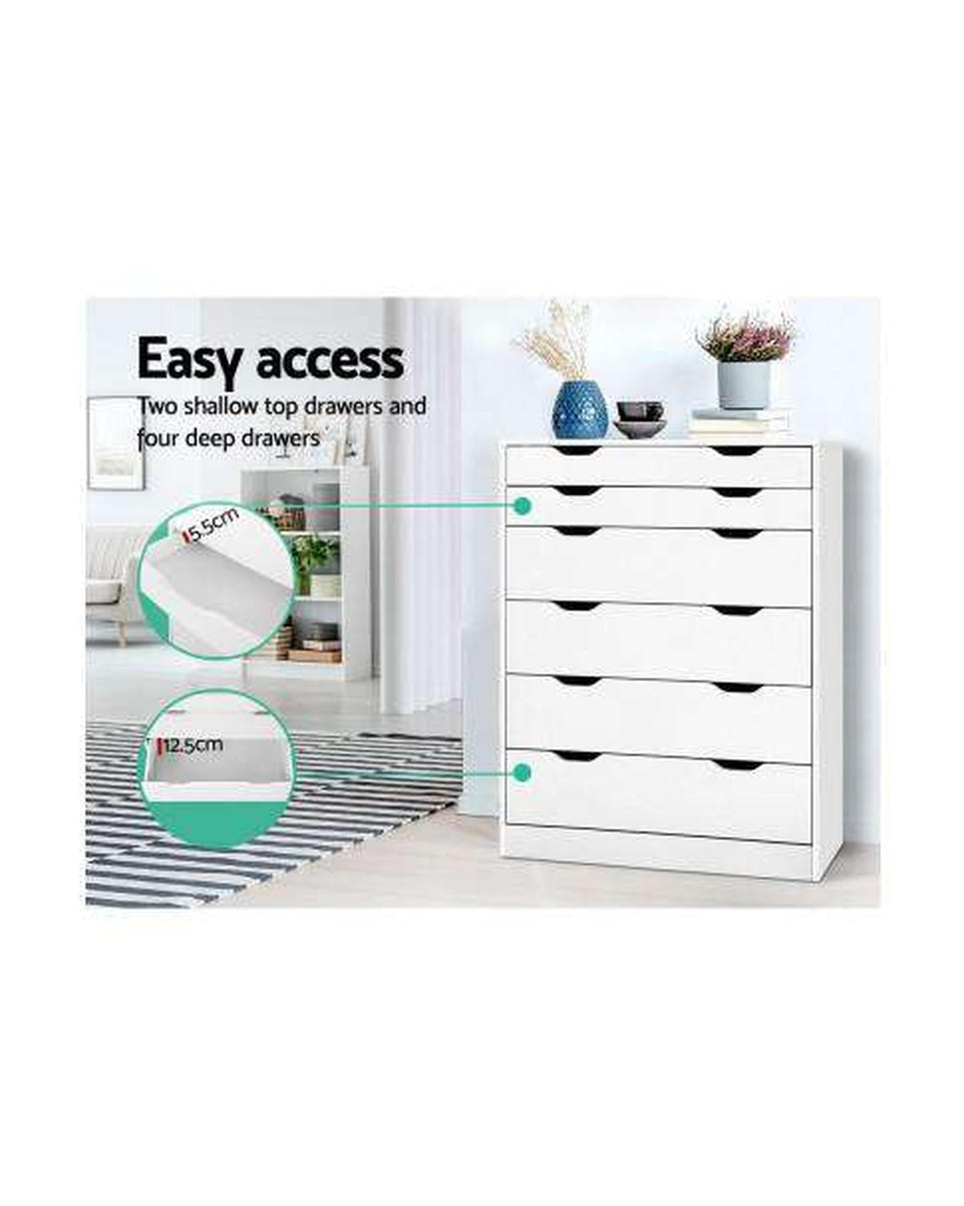 Artiss Chest of Drawers Six Chest of Drawers Neat White