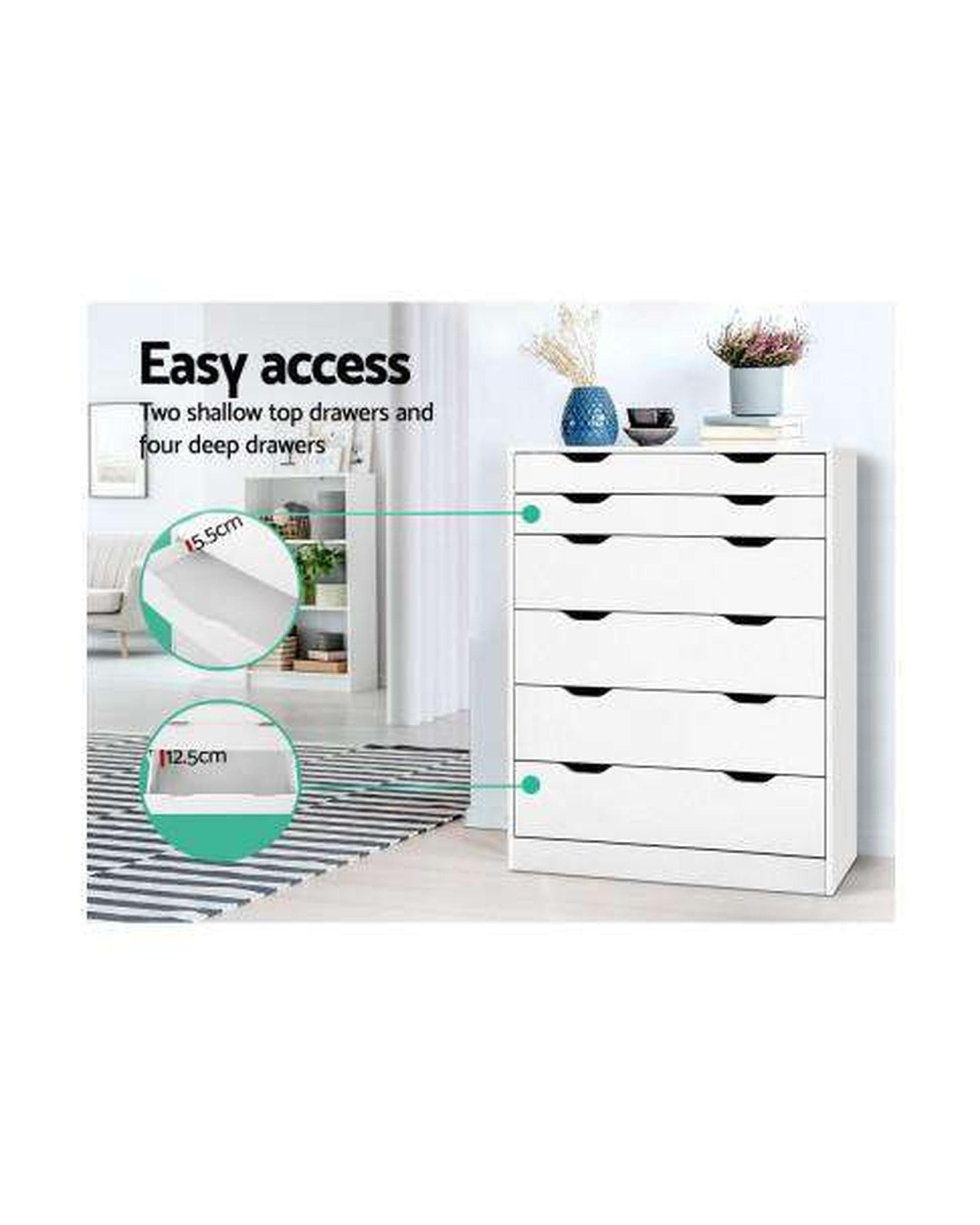 Artiss Chest of Drawers Six Chest of Drawers Neat White