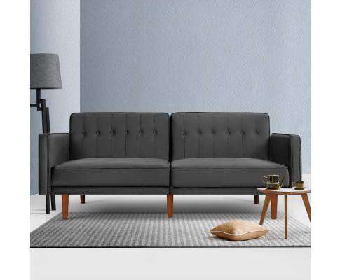 Artiss Sofa Sofa Bed Lounge 3 Seater Futon Couch Recline Chair Wood 195cm Velvet Dark Grey